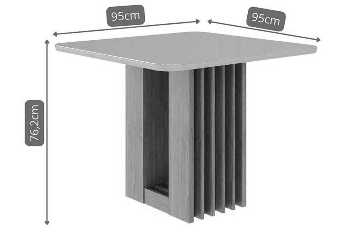 Mesa Jantar Ariela c/Tampo Madeirado Vidro 95x95cm Cimol