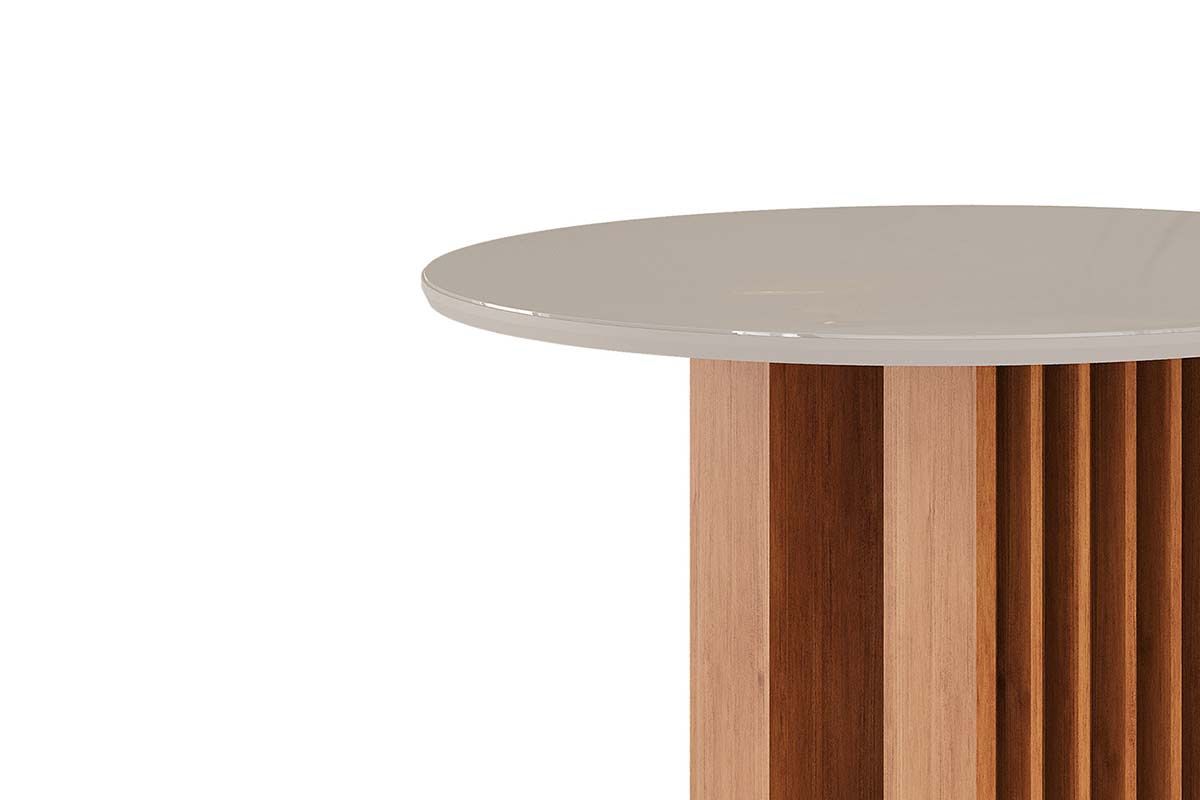 Mesa Jantar Ariela c/Tampo Madeirado Redondo c/Vidro 109x109cm Cimol