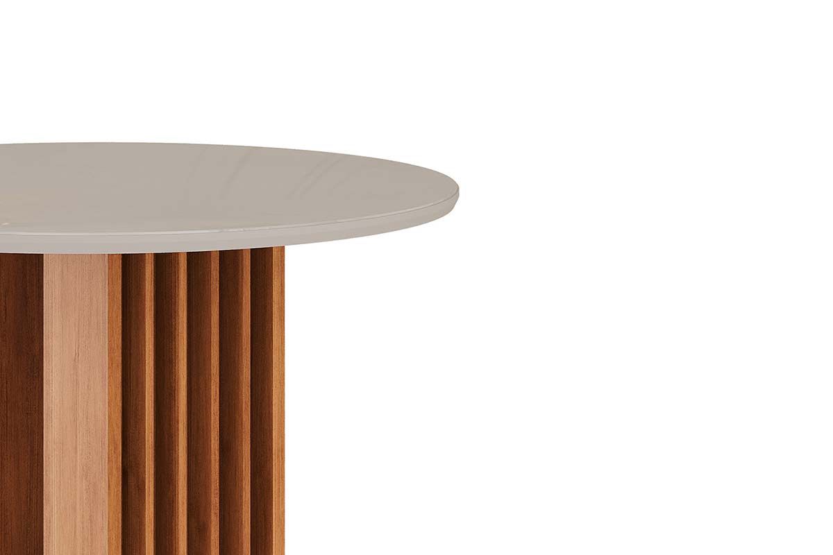 Mesa Jantar Ariela c/Tampo Madeirado Redondo c/Vidro 109x109cm Cimol