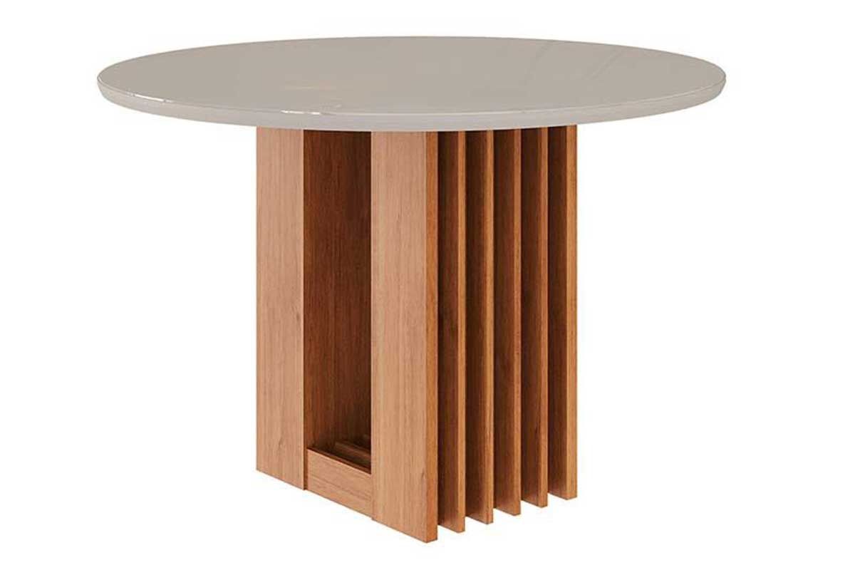 Mesa Jantar Ariela c/Tampo Madeirado Redondo c/Vidro 109x109cm CimolCinamomo/Off White