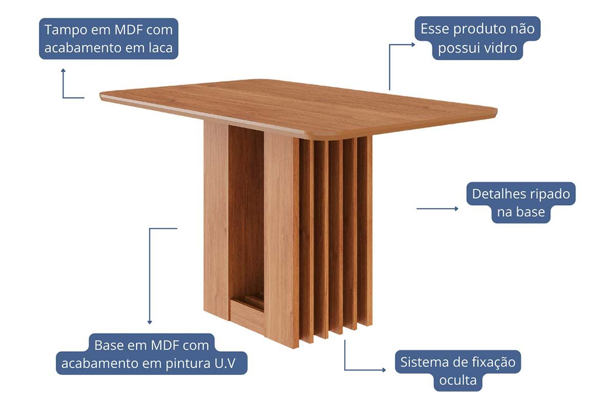 Mesa Jantar Ariela c/Tampo Madeirado 130x80cm Cimol