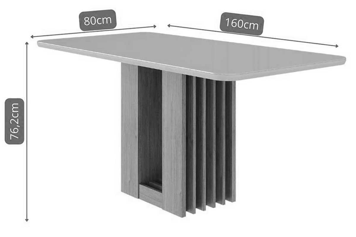 Mesa Jantar Ariela c/Tampo Madeirado Vidro 160x80cm Cimol