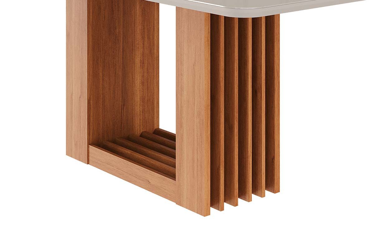 Mesa Jantar Ariela c/Tampo Madeirado Vidro 180x90cm Cimol