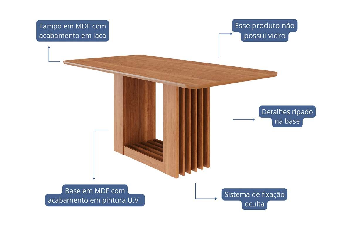 Mesa Jantar Ariela c/Tampo Madeirado 180x90cm Cimol Mesa Jantar Ariela c/Tampo Madeirado 180x90cm Cimol