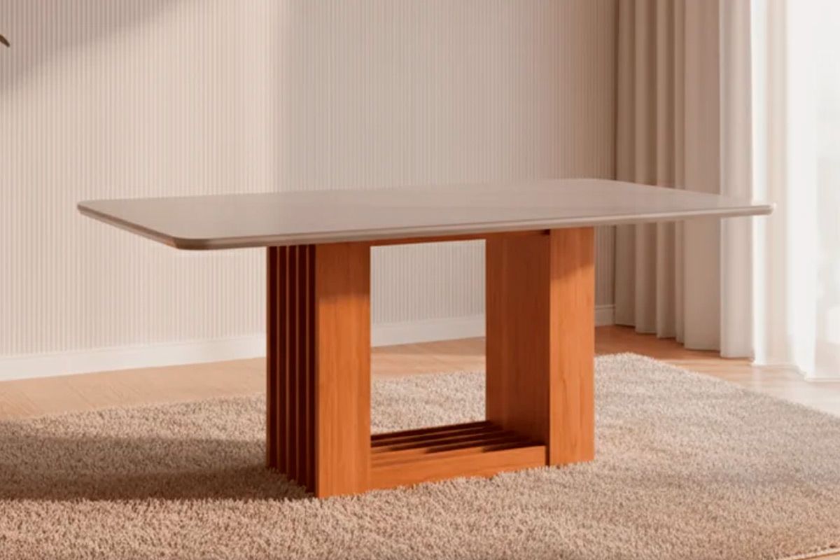 Mesa Jantar Ariela c/Tampo MDF/Vidro Reto 210cm Cimol