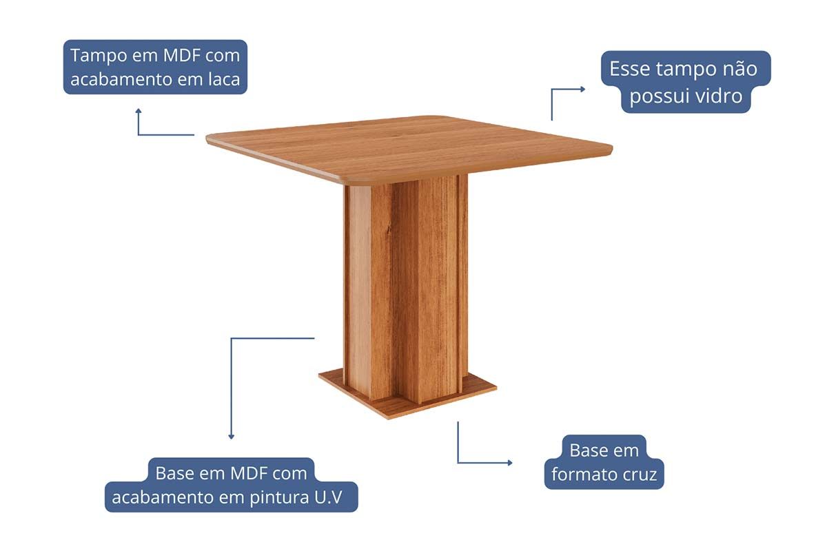 Mesa Jantar Sophia c/Tampo Madeirado 95x95cm Cimol
