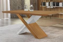 Mesa Jantar Imperatriz c/Tampo MDF Curvo 180cm Rufato - Off White/Naturale/Naturale