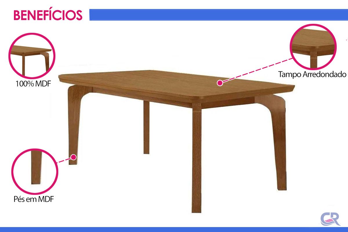 Mesa Jantar Londrina c/Tampo MDF Curvo 180cm Rufato Mesa Jantar Londrina c/Tampo MDF Curvo 180cm Rufato