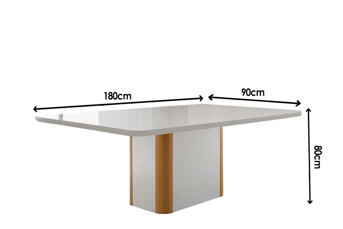 Mesa Jantar Pietá c/Tampo MDF/Vidro Curvo 180cm Rufato
