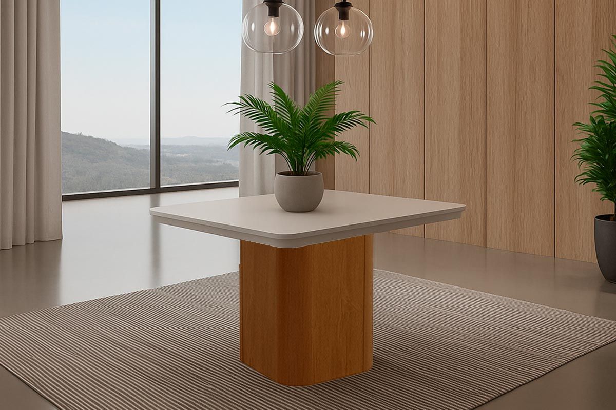 Mesa Jantar Maldivas c/Tampo MDF/Vidro Curvo 90cm RufatoFlex Naturale/Naturale ou Off White Mesa Jantar Maldivas c/Tampo MDF/Vidro Curvo 90cm RufatoFlex Naturale/Naturale ou Off White