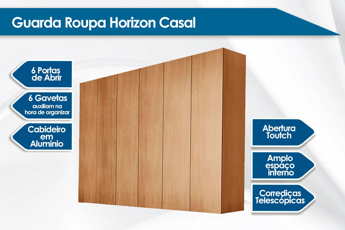 Guarda Roupa Casal 6 Portas e 6 Gavetas Horizon Rufato Guarda Roupa Casal 6 Portas e 6 Gavetas Horizon Rufato