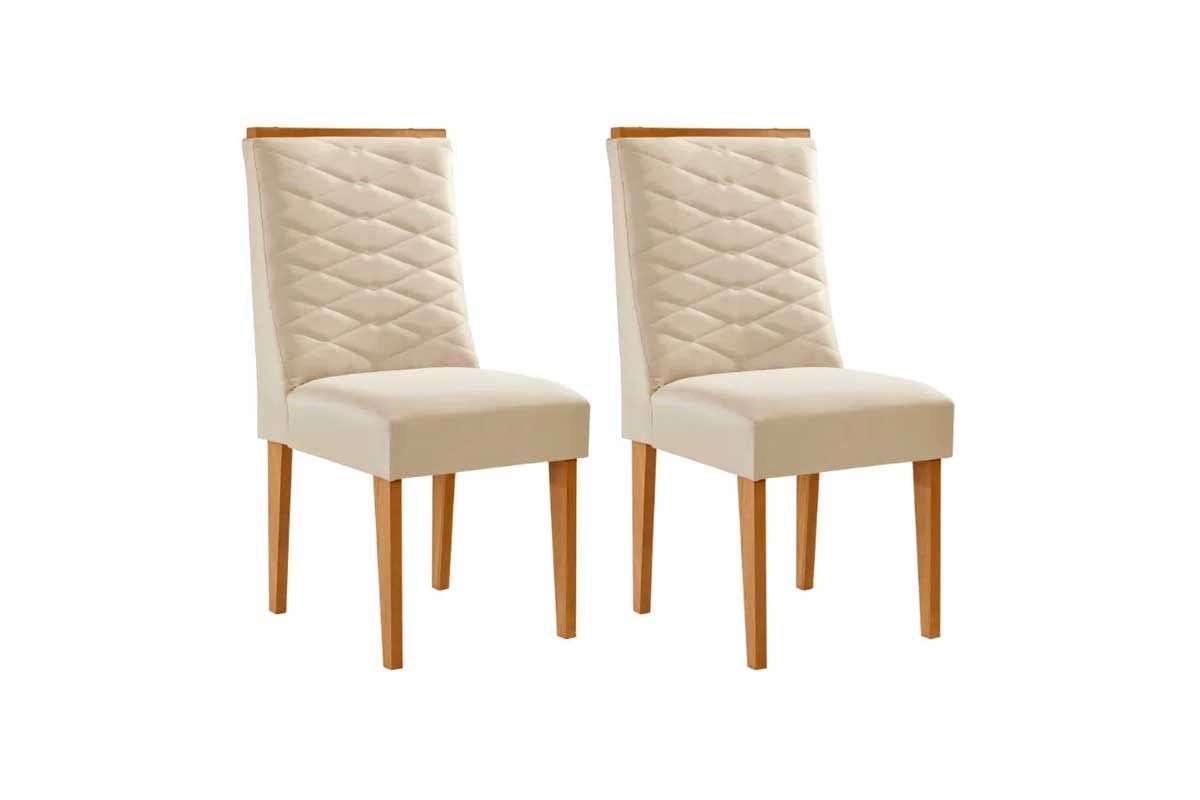 Cadeira Jantar Maldivas Kit 2 Un RufatoNaturalle/Suede Creme Cadeira Jantar Maldivas Kit 2 Un RufatoNaturalle/Suede Creme
