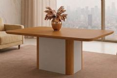 Mesa Jantar Pietá c/Tampo MDF Curvo 180cm Rufato - Off White/Naturale/Naturale