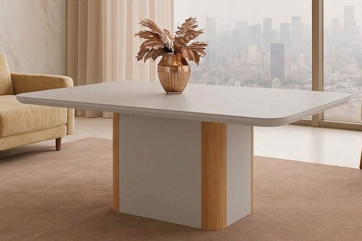Mesa Jantar Pietá c/Tampo MDF Curvo 180cm RufatoOff White/Naturale/Off White