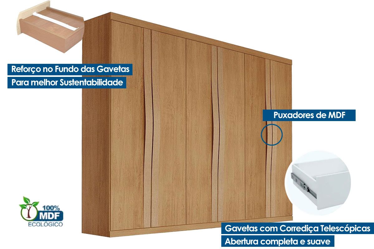 Guarda Roupa Casal 6 Portas 6Gavs Linea Rufato