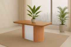 Mesa Jantar Pilar c/Tampo MDF Curvo 180cm Rufato - Flex Naturale/Off White ou Naturale
