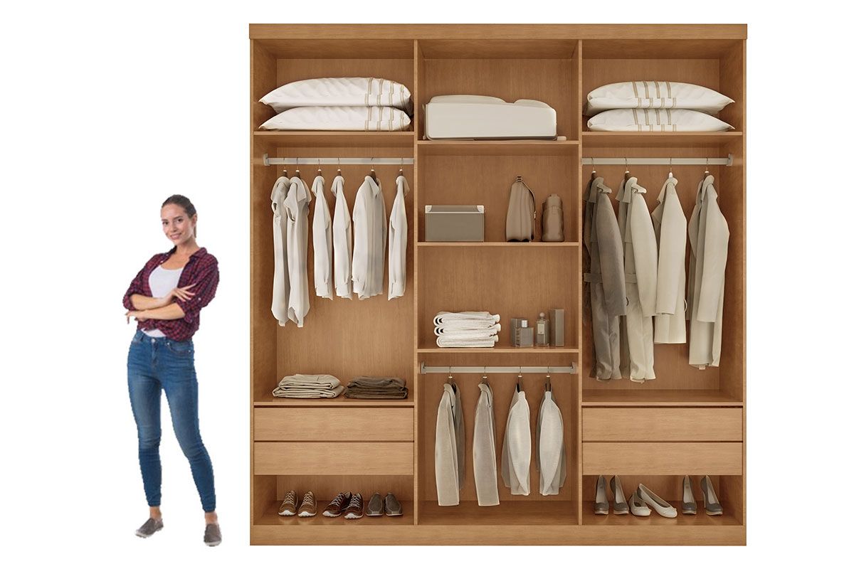 Guarda Roupa Casal 6 Portas Ripadas e 4 Gavetas Denver Premium Rufato