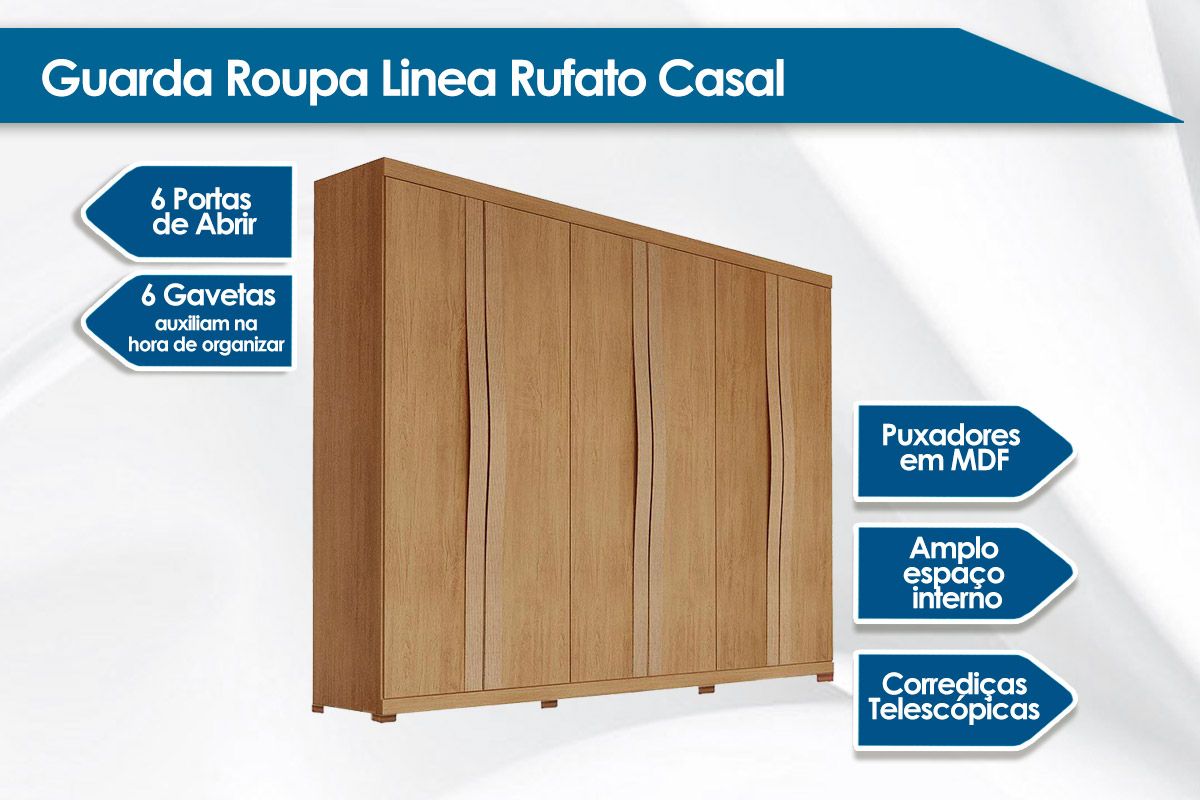 Guarda Roupa Casal 6 Portas 6Gavs c/Pés Linea Rufato