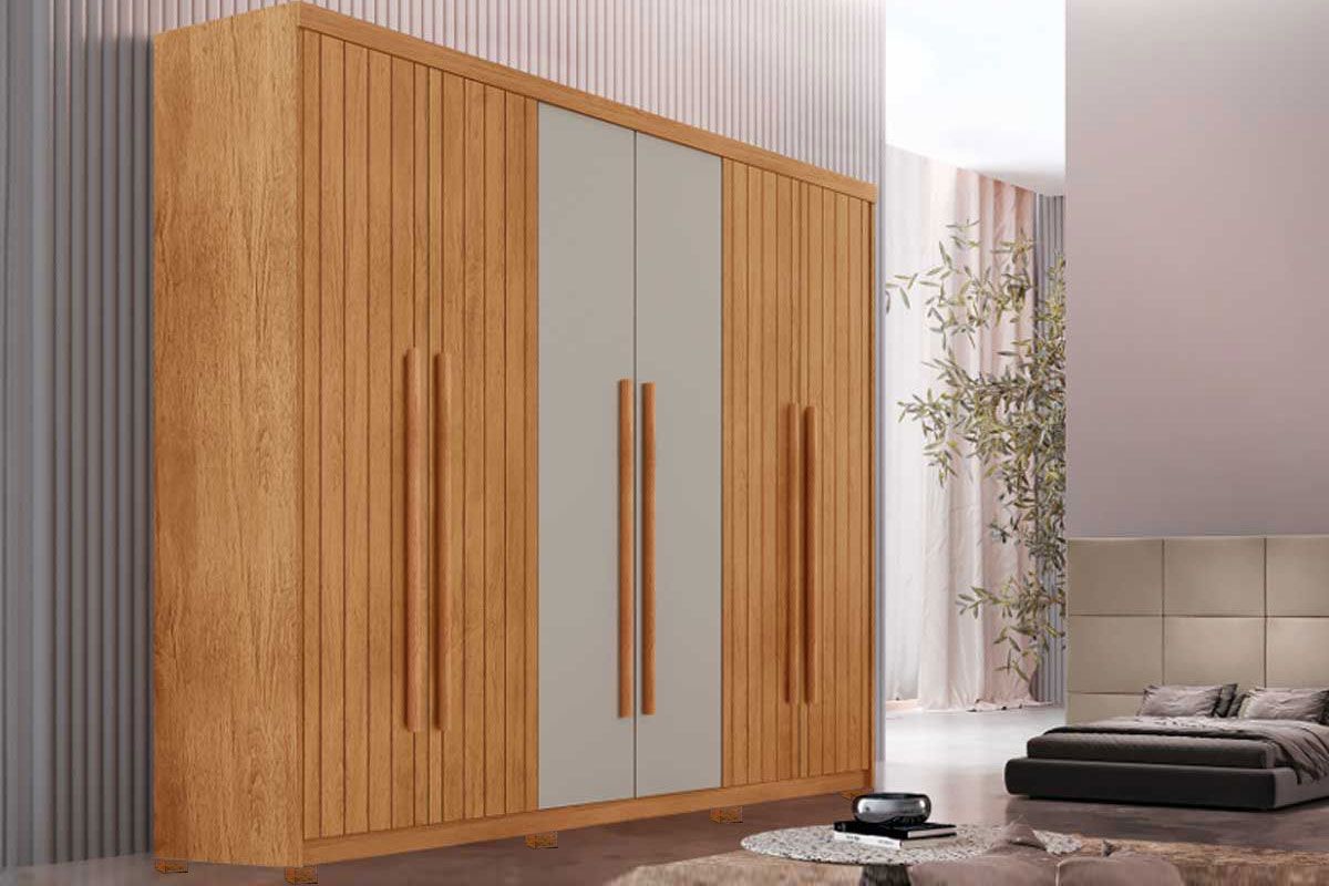 Guarda Roupa Casal 6 Portas (4 Frisadas) e 2 Gavetas c/Pés Hawaii Rufato