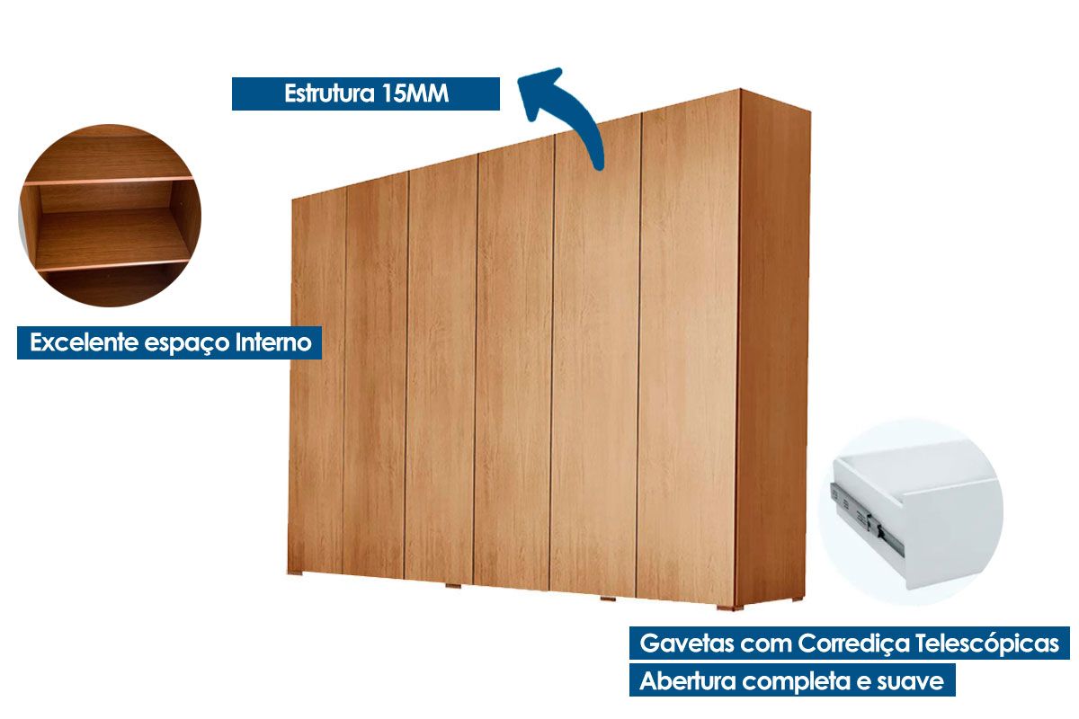 Guarda Roupa Casal 6 Portas e 6 Gavetas c/Pés Horizon Rufato Guarda Roupa Casal 6 Portas e 6 Gavetas c/Pés Horizon Rufato