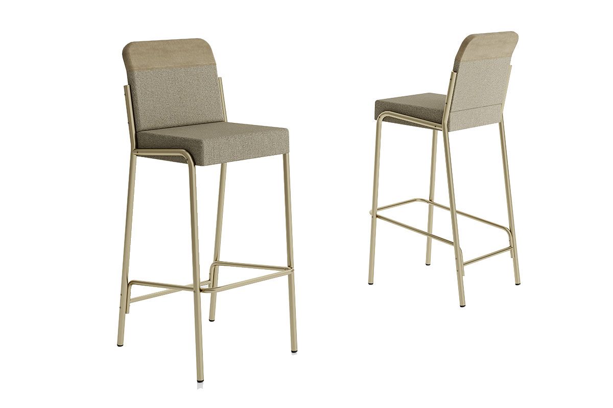 Banqueta Sala de Jantar Duo 1753 Kit 2 Un CarraroDourado/Linho Bamboo/Corano Bamboo