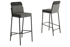 Banqueta Sala de Jantar Duo 1753 Kit 2 Un Carraro - Preto/Linho Grafite/Corano Preto