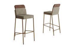 Banqueta Sala de Jantar Duo 1753 Kit 2 Un Carraro - Rose/Linho Areia/Corano Caramelo