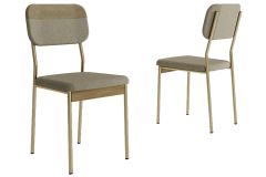 Cadeira Jantar Valle 1755 Aço Kit 2 Uni Carraro - Dourado/Linho Bamboo/Corano Bamboo/Noce