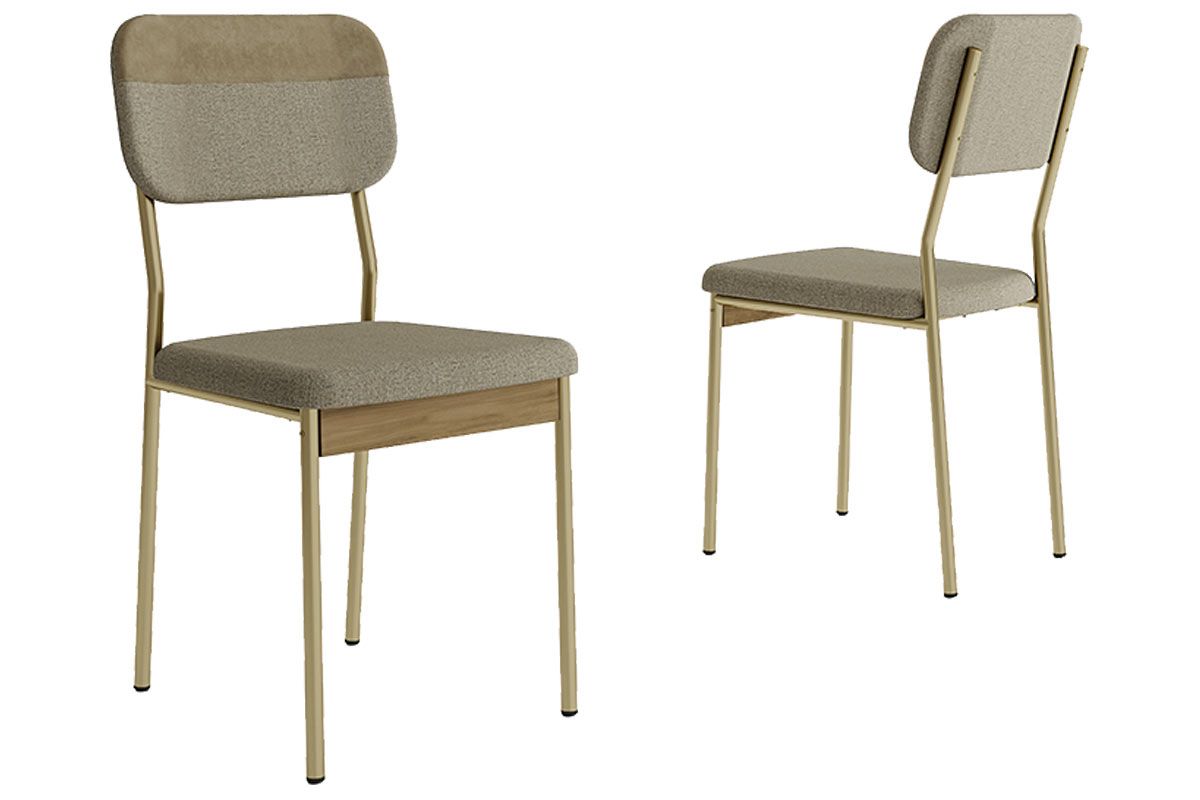 Cadeira Jantar Valle 1755 Aço Kit 2 Uni CarraroDourado/Linho Bamboo/Corano Bamboo/Noce