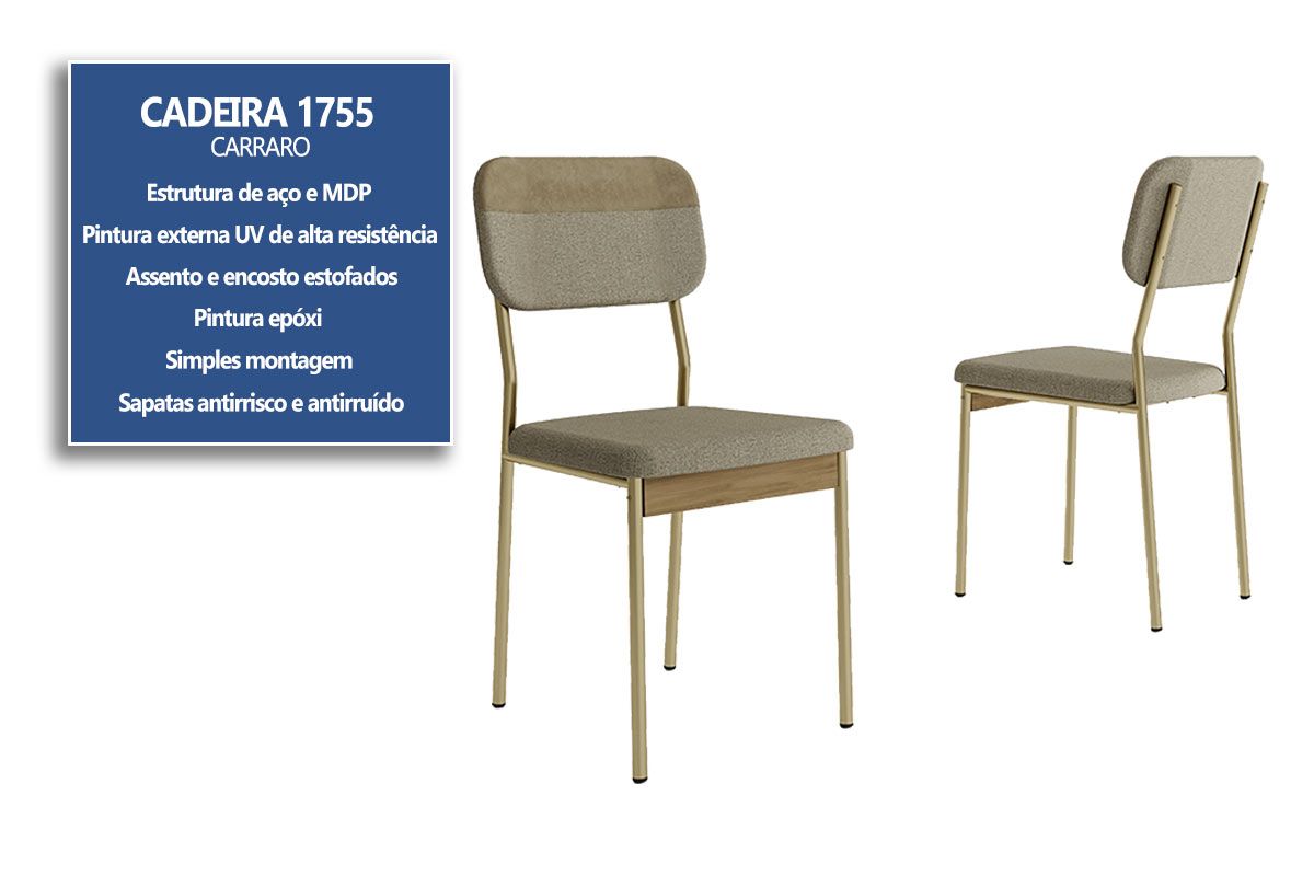 Cadeira Jantar Valle 1755 Aço Kit 2 Uni Carraro Cadeira Jantar Valle 1755 Aço Kit 2 Uni Carraro