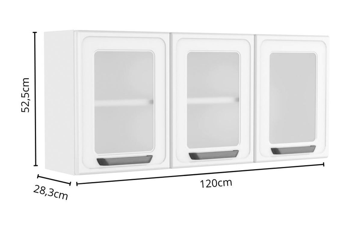 Armário Aéreo Cozinha Bertolini Bella c/3 Portas c/Vidro 120cm Armário Aéreo Cozinha Bertolini Bella c/3 Portas c/Vidro 120cm