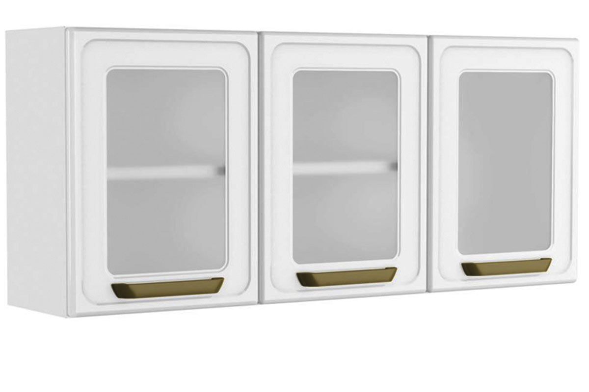 Armário Aéreo Cozinha Bertolini Bella c/3 Portas c/Vidro 120cmBranco