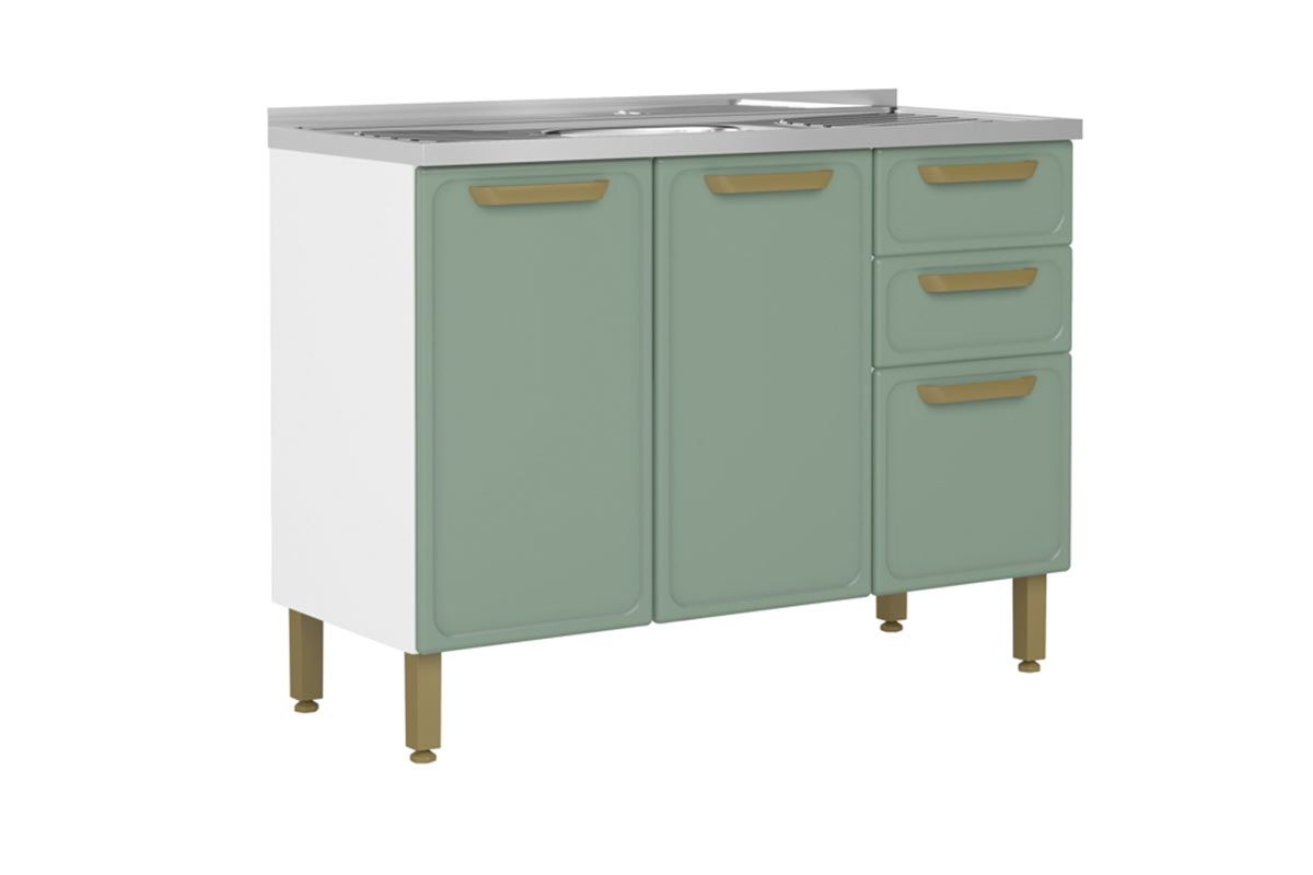 Balcão Cozinha Bertolini c/Pia Bella c/3 Portas e 2 Gavetas 120cmVerde
