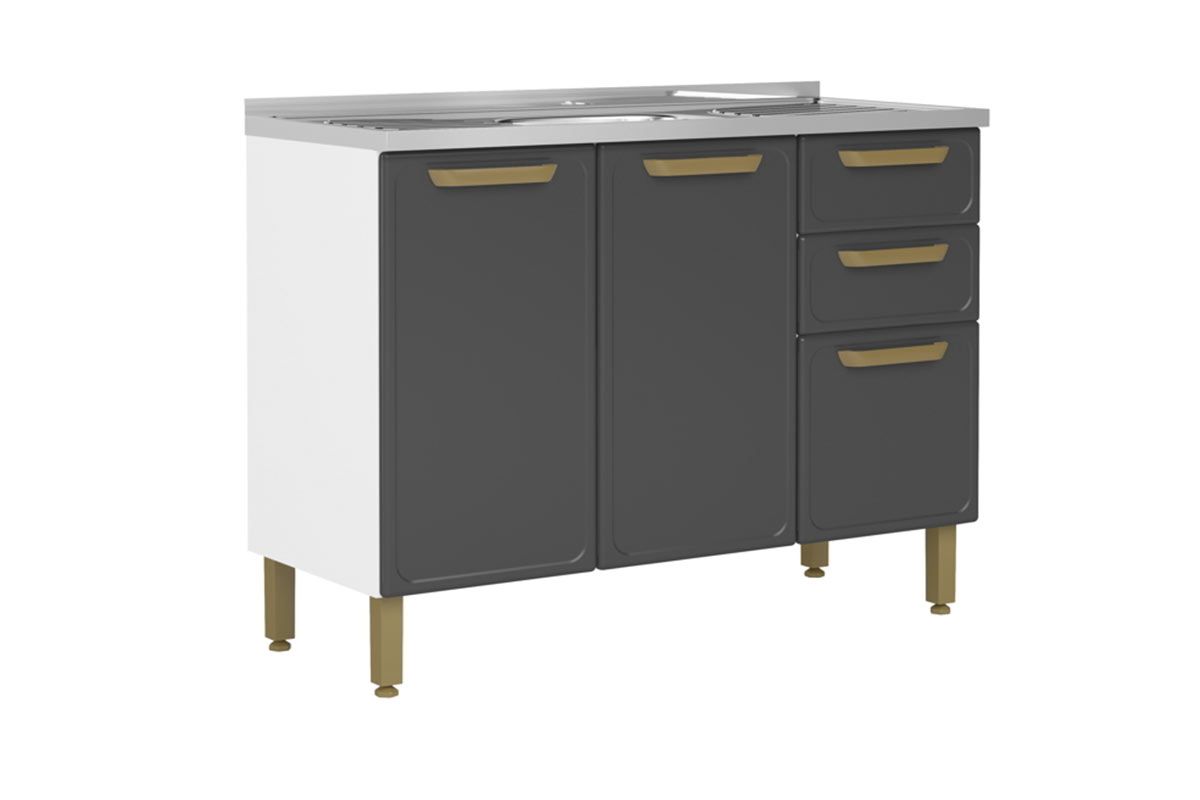 Balcão Cozinha Bertolini c/Pia Bella c/3 Portas e 2 Gavetas 120cm