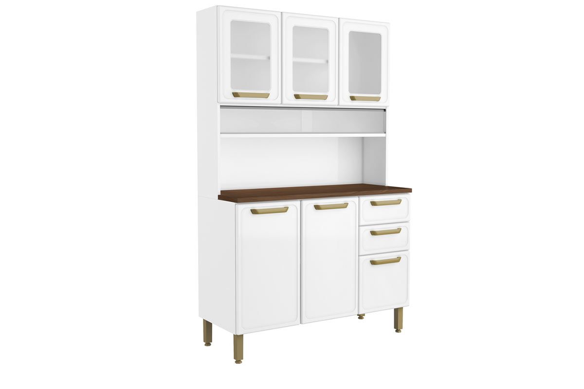 Cozinha Compacta Bertolini Bella c/6 Portas (3 c/Vidro) e 2 Gavetas 120cmBranco Cozinha Compacta Bertolini Bella c/6 Portas (3 c/Vidro) e 2 Gavetas 120cmBranco