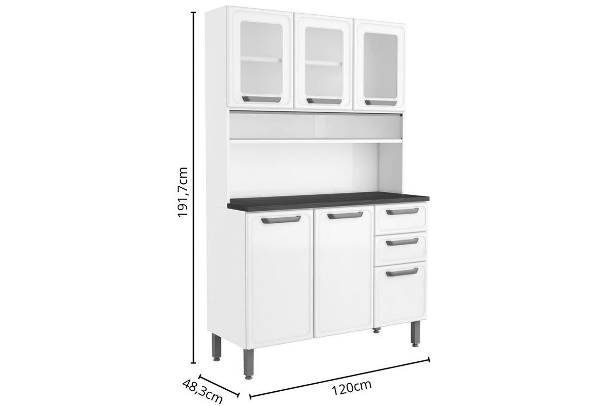 Cozinha Compacta Bertolini Bella c/6 Portas (3 c/Vidro) e 2 Gavetas 120cm Cozinha Compacta Bertolini Bella c/6 Portas (3 c/Vidro) e 2 Gavetas 120cm