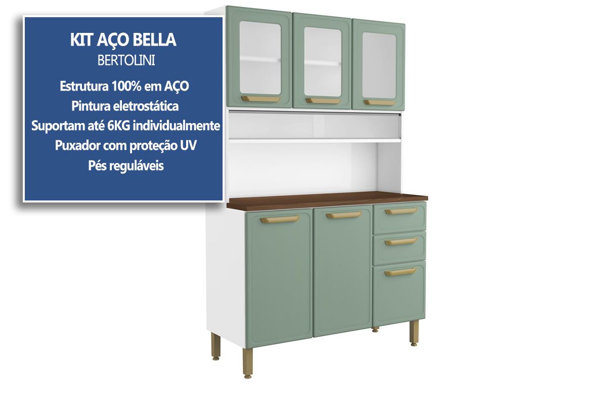 Cozinha Compacta Bertolini Bella c/6 Portas (3 c/Vidro) e 2 Gavetas 120cm Cozinha Compacta Bertolini Bella c/6 Portas (3 c/Vidro) e 2 Gavetas 120cm
