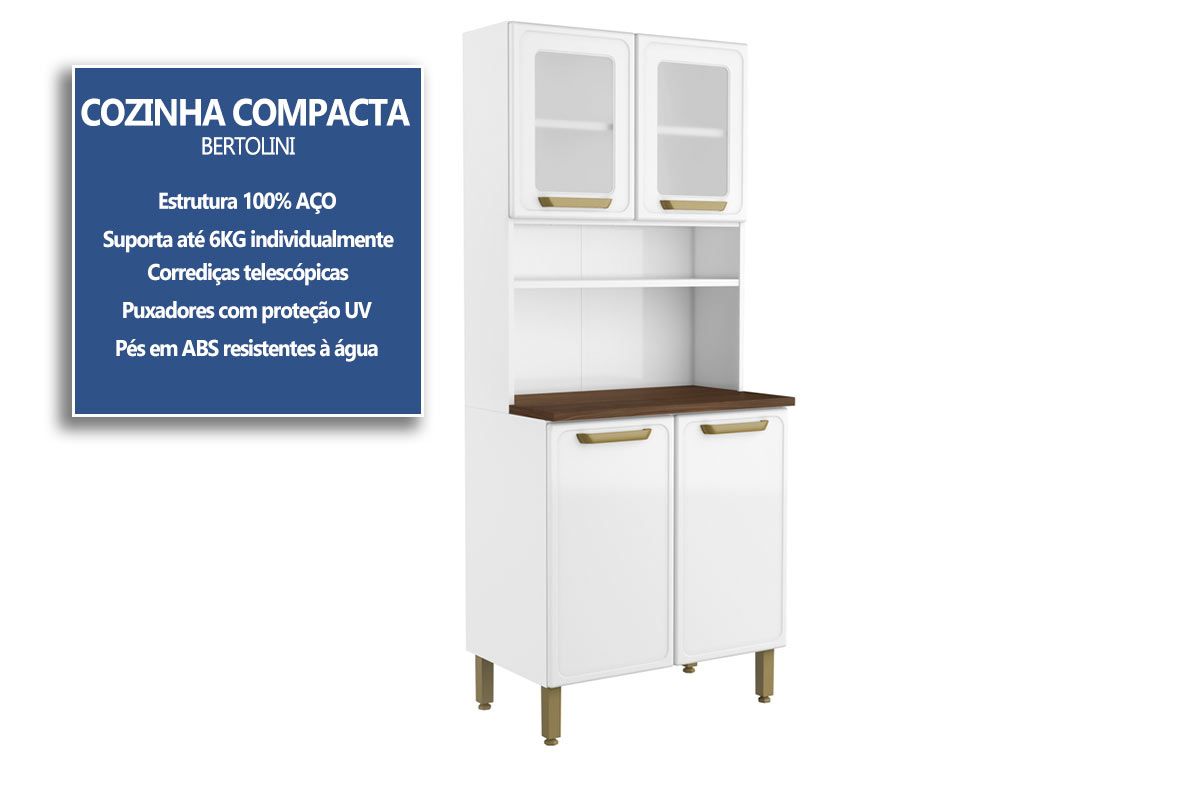 Cozinha Compacta Bertolini Bella c/4 Portas (2 c/Vidro) 80cm Cozinha Compacta Bertolini Bella c/4 Portas (2 c/Vidro) 80cm