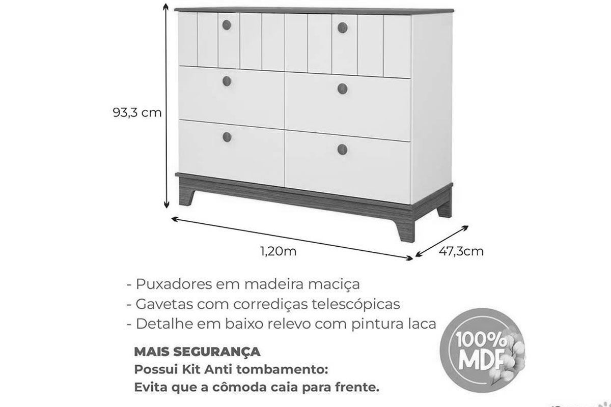 Cômoda Infantil Biscoito c/6 Gavetas - Permóbili Baby