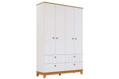 Guarda Roupa Infantil c/4 Portas e 4 Gavetas Biscoito Permóbili Baby - Branco/Nature