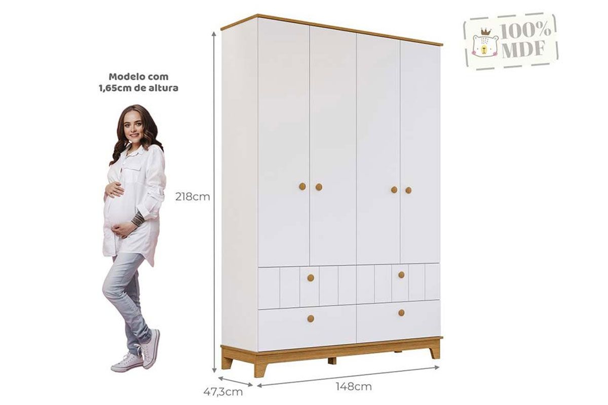 Guarda Roupa Infantil c/4 Portas e 4 Gavetas Biscoito Permóbili Baby Guarda Roupa Infantil c/4 Portas e 4 Gavetas Biscoito Permóbili Baby