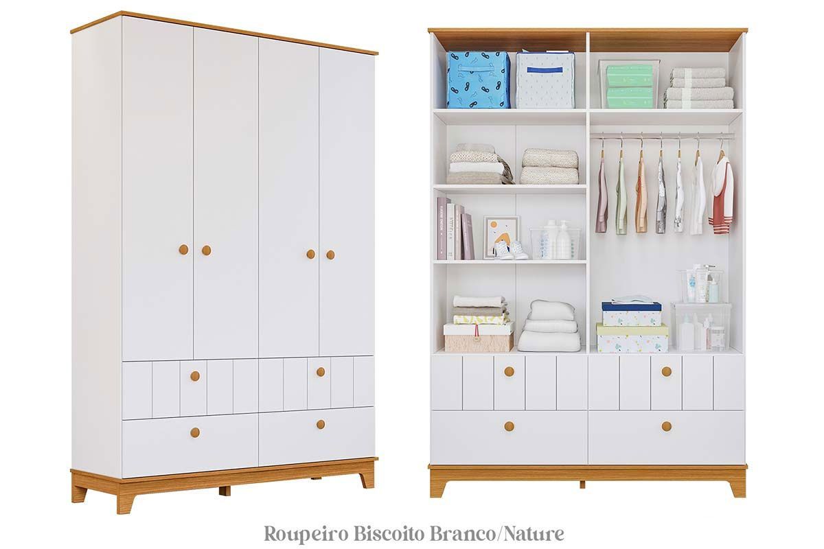 Guarda Roupa Infantil c/4 Portas e 4 Gavetas Biscoito Permóbili Baby Guarda Roupa Infantil c/4 Portas e 4 Gavetas Biscoito Permóbili Baby