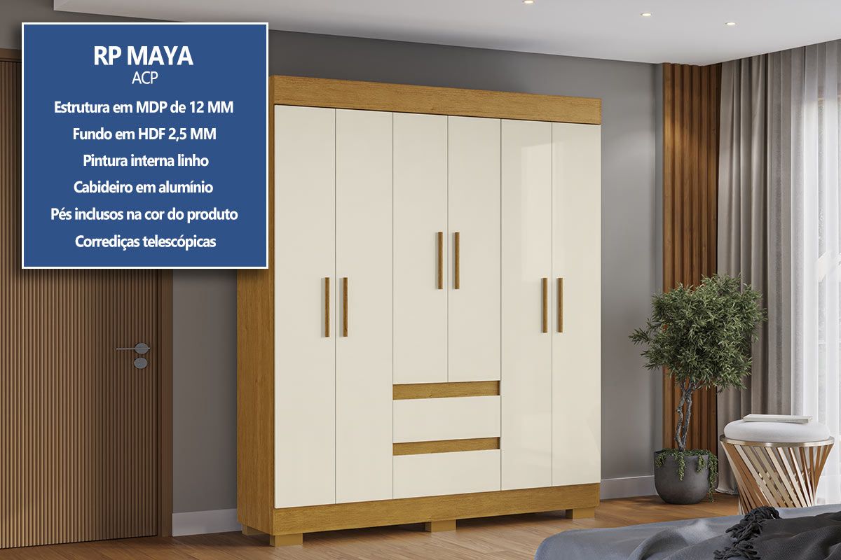 Guarda Roupa Solteiro 6 Portas e 2 Gavs Maya Plus ACP Guarda Roupa Solteiro 6 Portas e 2 Gavs Maya Plus ACP