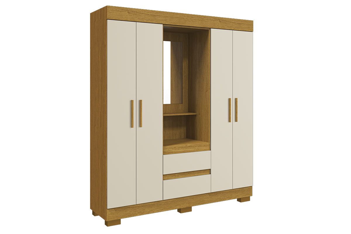 Guarda Roupa Solteiro 4 Portas e 2 Gavs c/1 Espelho Isabely Plus ACP Guarda Roupa Solteiro 4 Portas e 2 Gavs c/1 Espelho Isabely Plus ACP