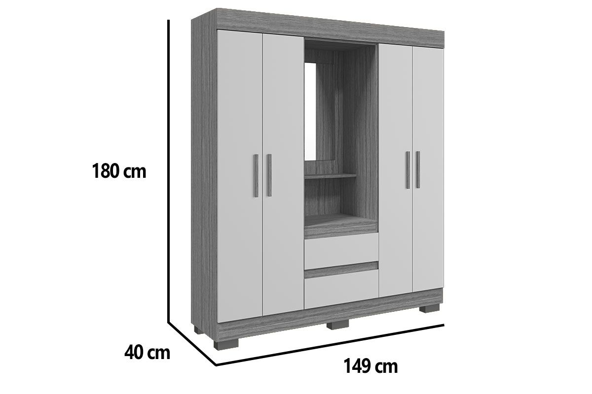 Guarda Roupa Solteiro 4 Portas e 2 Gavs c/1 Espelho Isabely Plus ACP Guarda Roupa Solteiro 4 Portas e 2 Gavs c/1 Espelho Isabely Plus ACP