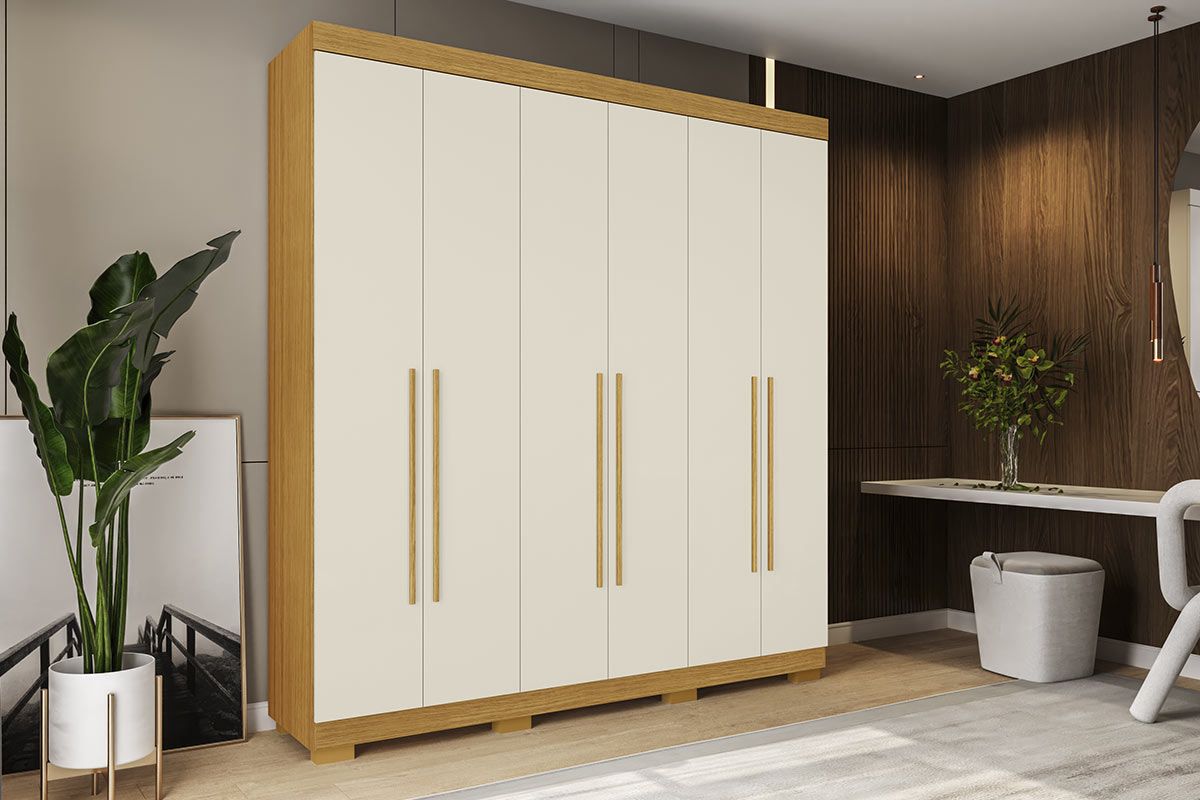 Guarda Roupa Casal 6 Portas e 3 Gavetas Ágata ACPCinamomo/Off White Guarda Roupa Casal 6 Portas e 3 Gavetas Ágata ACPCinamomo/Off White