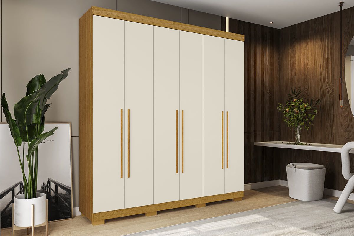 Guarda Roupa Casal 6 Portas e 3 Gavetas Ágata ACPCinamomo/Off White Guarda Roupa Casal 6 Portas e 3 Gavetas Ágata ACPCinamomo/Off White
