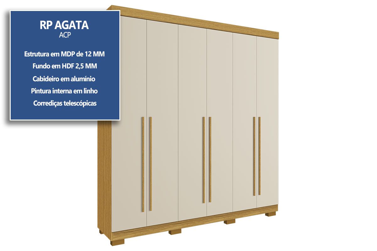 Guarda Roupa Casal 6 Portas e 3 Gavetas Ágata ACP Guarda Roupa Casal 6 Portas e 3 Gavetas Ágata ACP