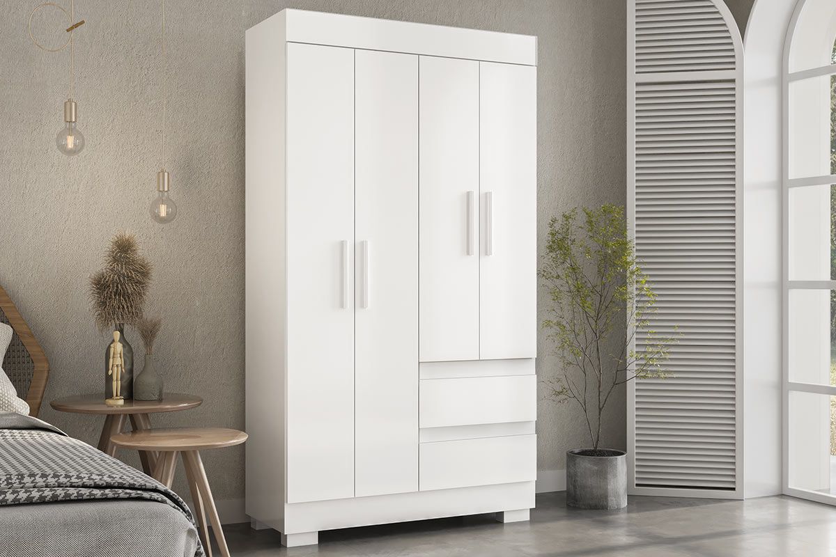 Guarda Roupa Solteiro 4 Portas e 2 Gavs Maya Plus ACPBranco