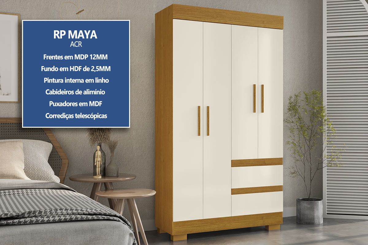 Guarda Roupa Solteiro 4 Portas e 2 Gavs Maya Plus ACP Guarda Roupa Solteiro 4 Portas e 2 Gavs Maya Plus ACP